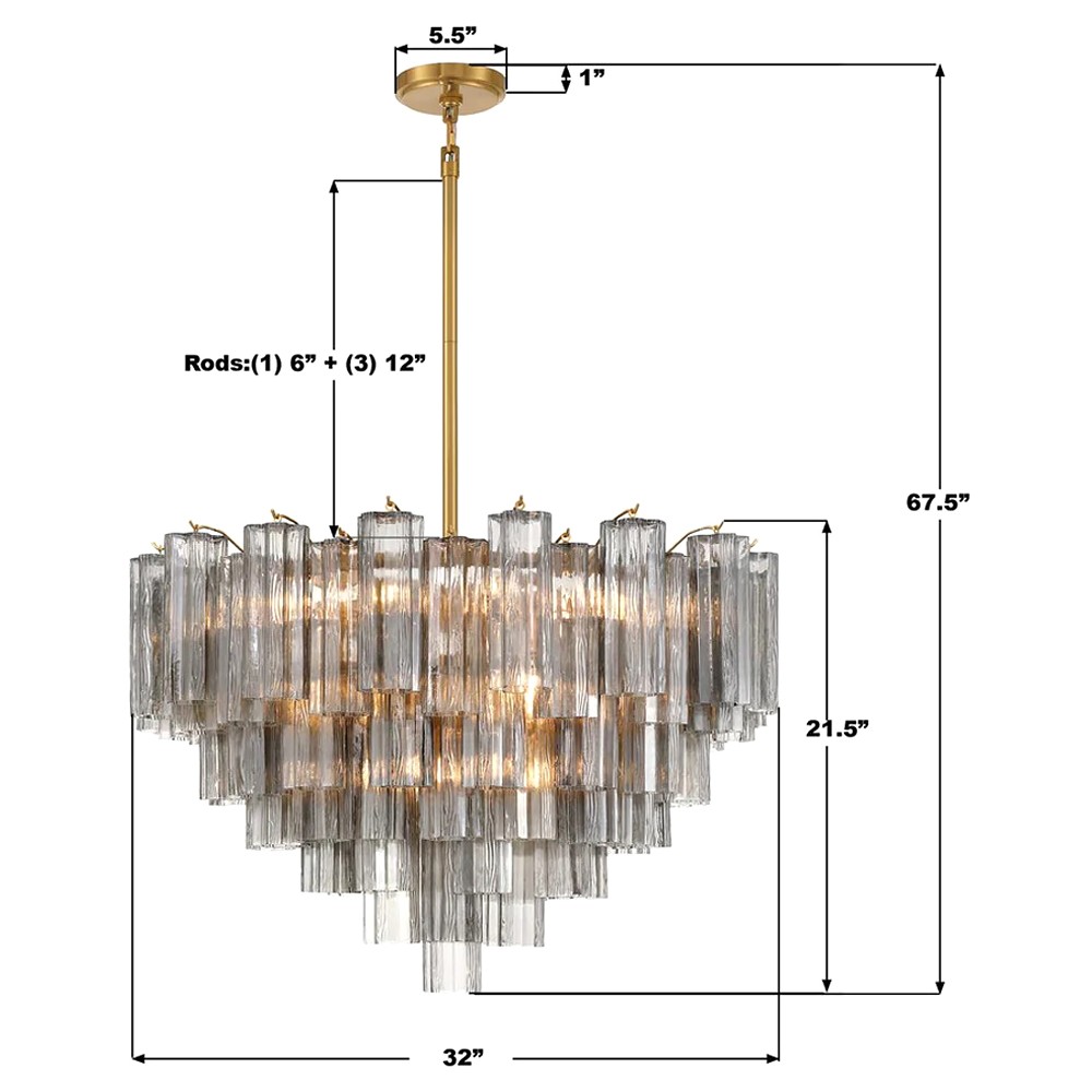 Corin Updated Traditional Smoke Glass 16 Light Chandelier|