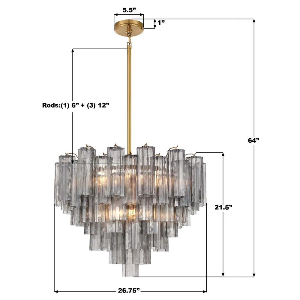 Corin Updated Traditional Smoke Glass 12 Light Chandelier|