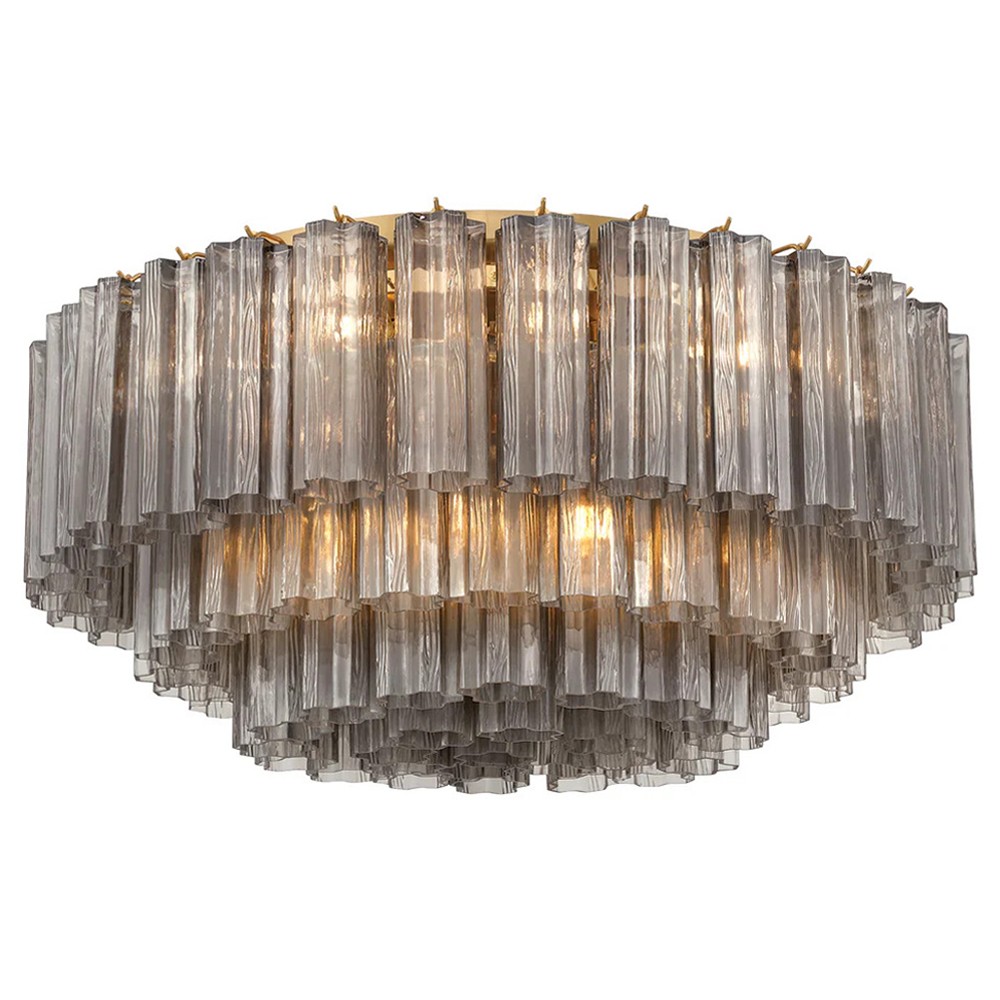 Corin Traditional Smoke Glass Aged Brass 16 Light Flush Mount|