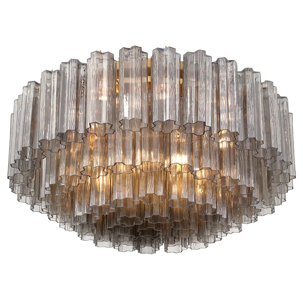 Corin Traditional Smoke Glass Aged Brass 16 Light Flush Mount|