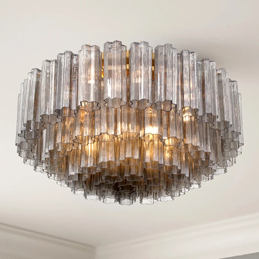 Corin Traditional Smoke Glass Aged Brass 16 Light Flush Mount|