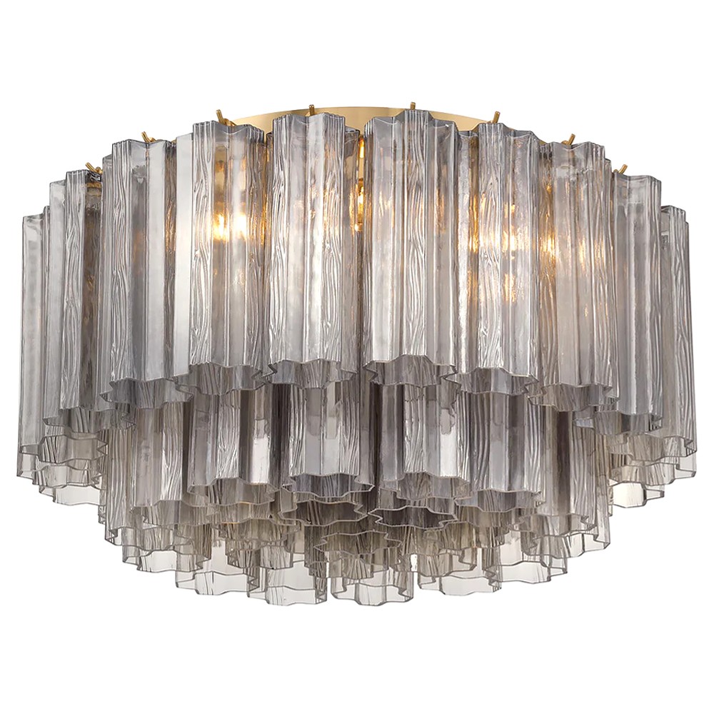 Corin Traditional Smoke Glass Aged Brass 7 Light Flush Mount|