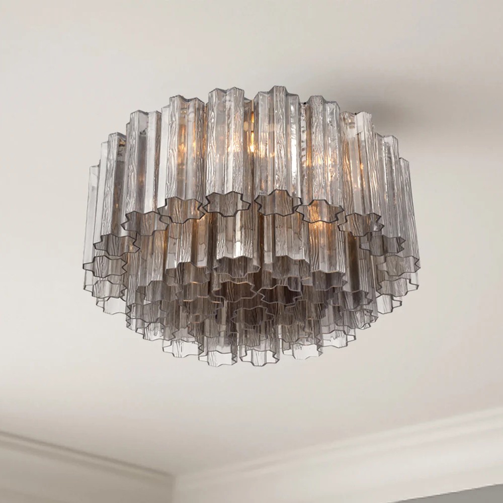 Corin Traditional Smoke Glass Aged Brass 7 Light Flush Mount|