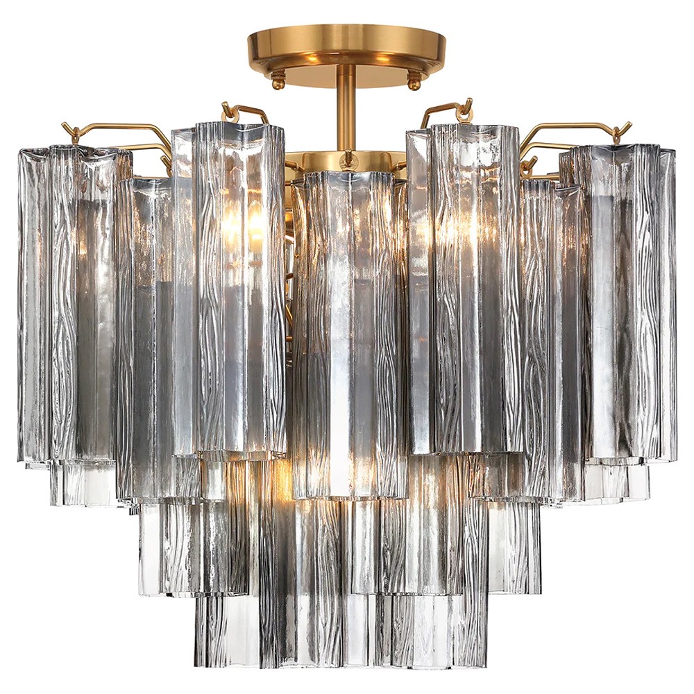 Corin Traditional Smoke Glass Aged Brass 4 Light Semi Flush Mount|