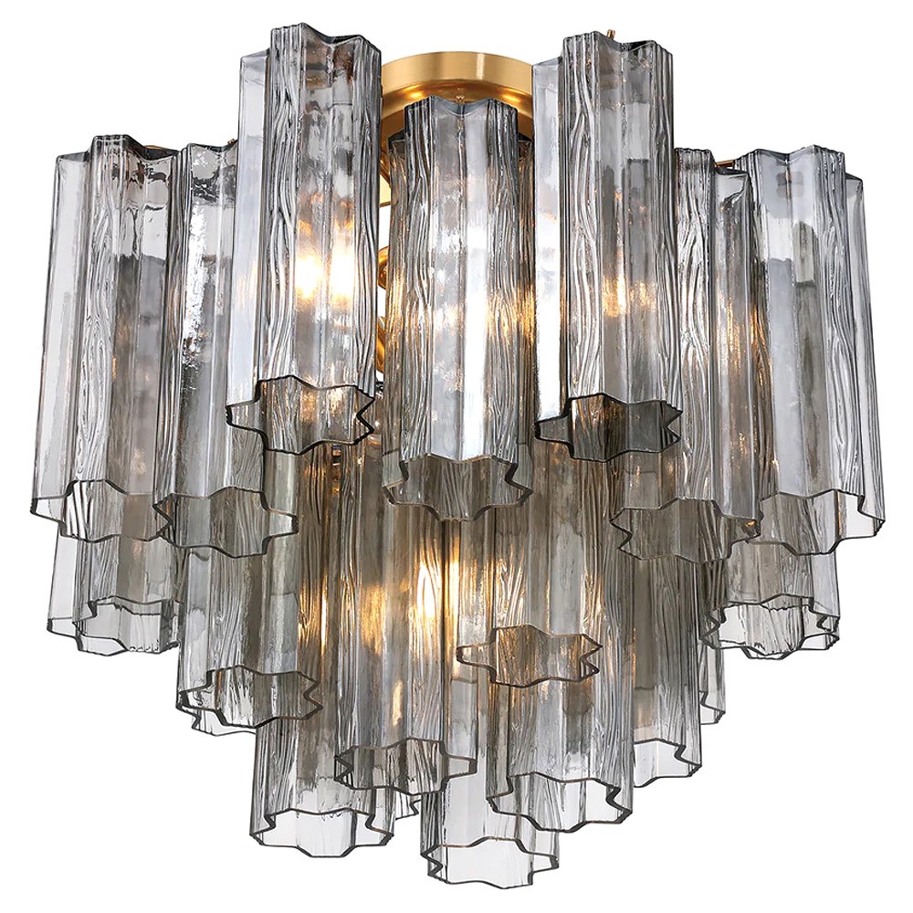 Corin Traditional Smoke Glass Aged Brass 4 Light Semi Flush Mount|