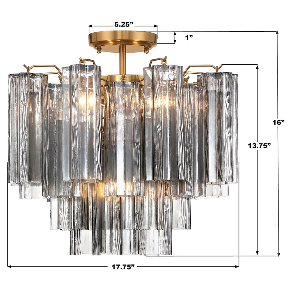 Corin Traditional Smoke Glass Aged Brass 4 Light Semi Flush Mount|
