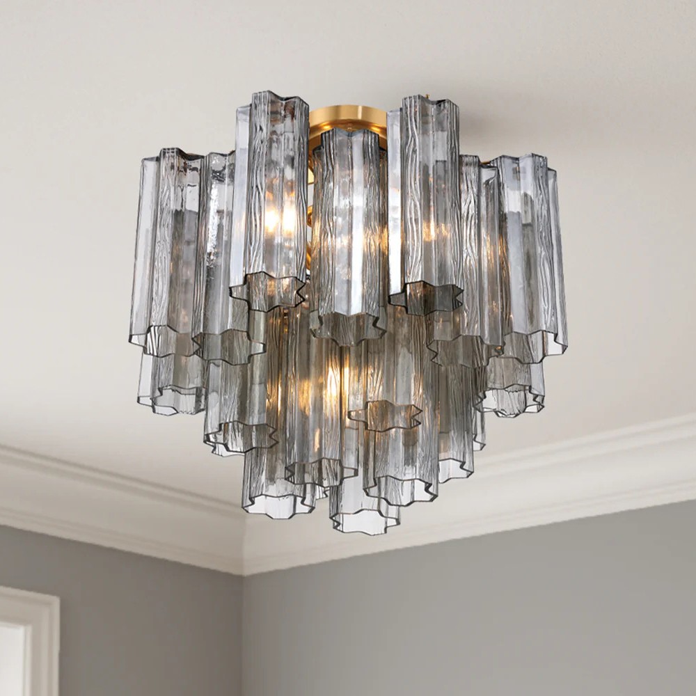 Corin Traditional Smoke Glass Aged Brass 4 Light Semi Flush Mount|