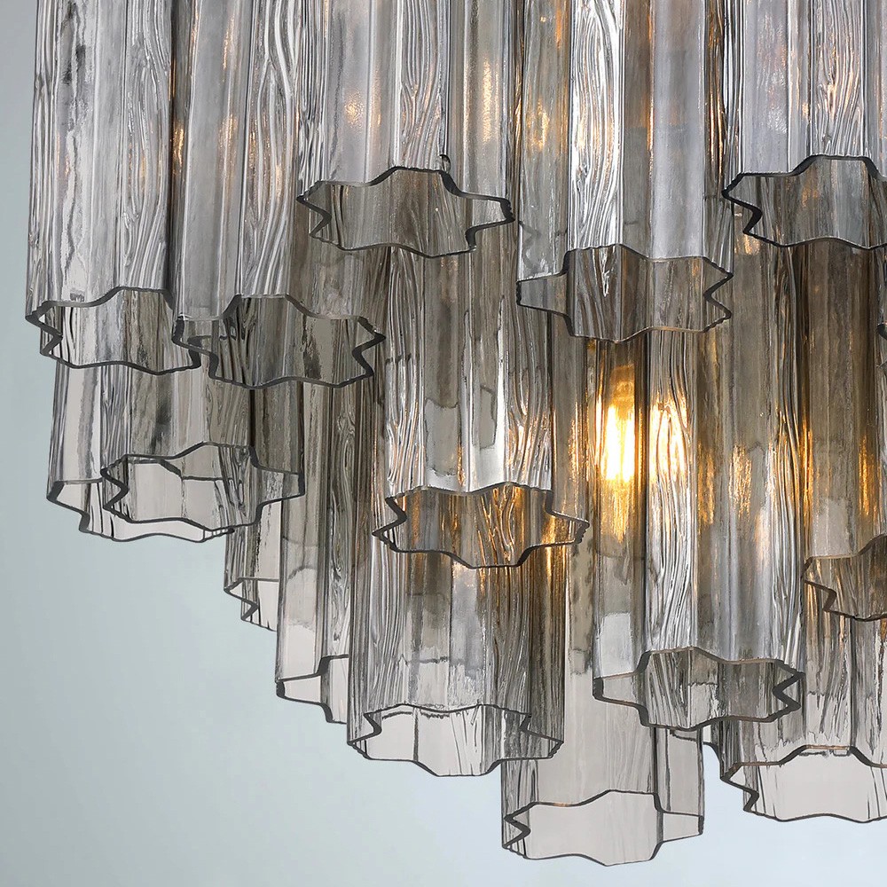 Corin Traditional Smoke Glass Aged Brass 4 Light Semi Flush Mount|