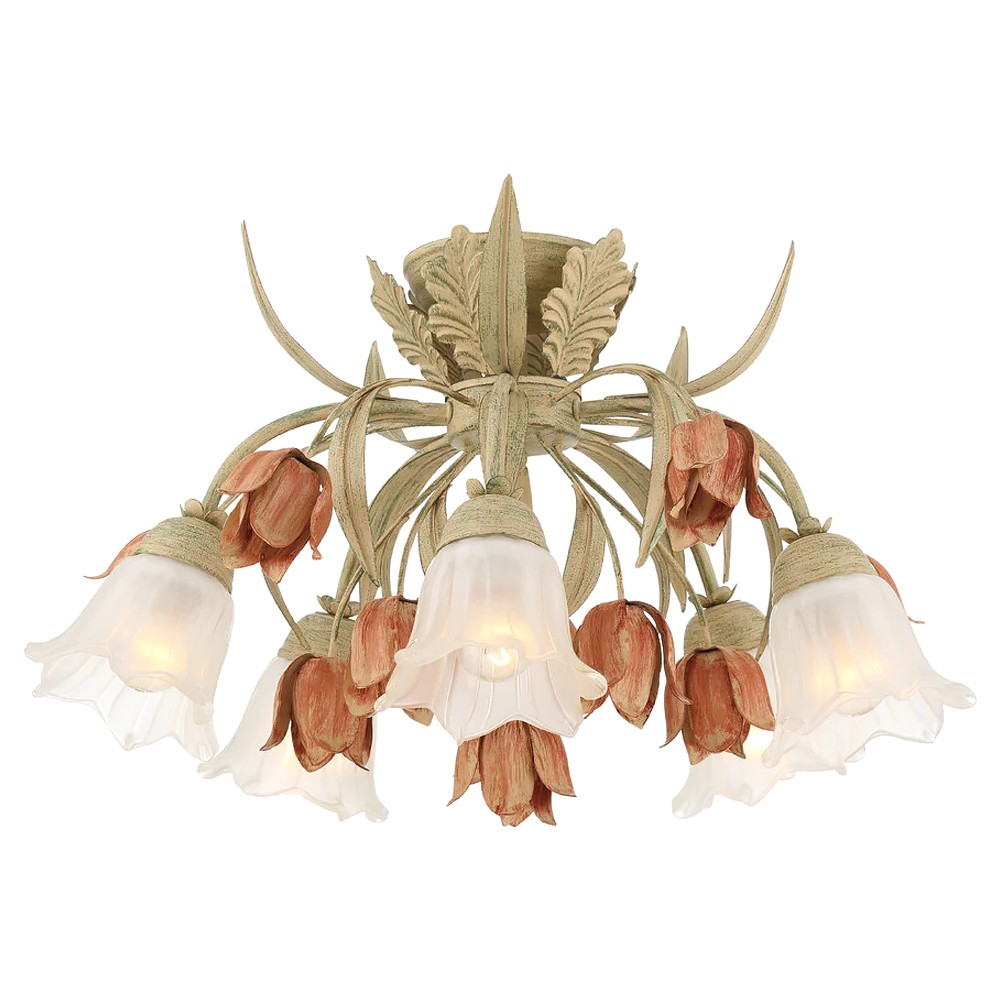 Maribel Updated Traditional Sage Rose Floral Semi Flush Mount|