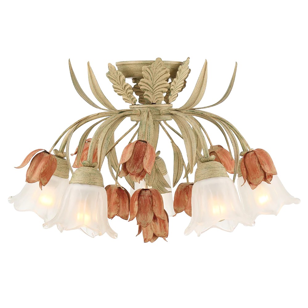 Maribel Updated Traditional Sage Rose Floral Semi Flush Mount|