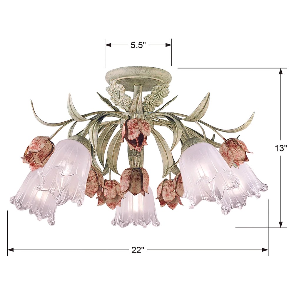 Maribel Updated Traditional Sage Rose Floral Semi Flush Mount|