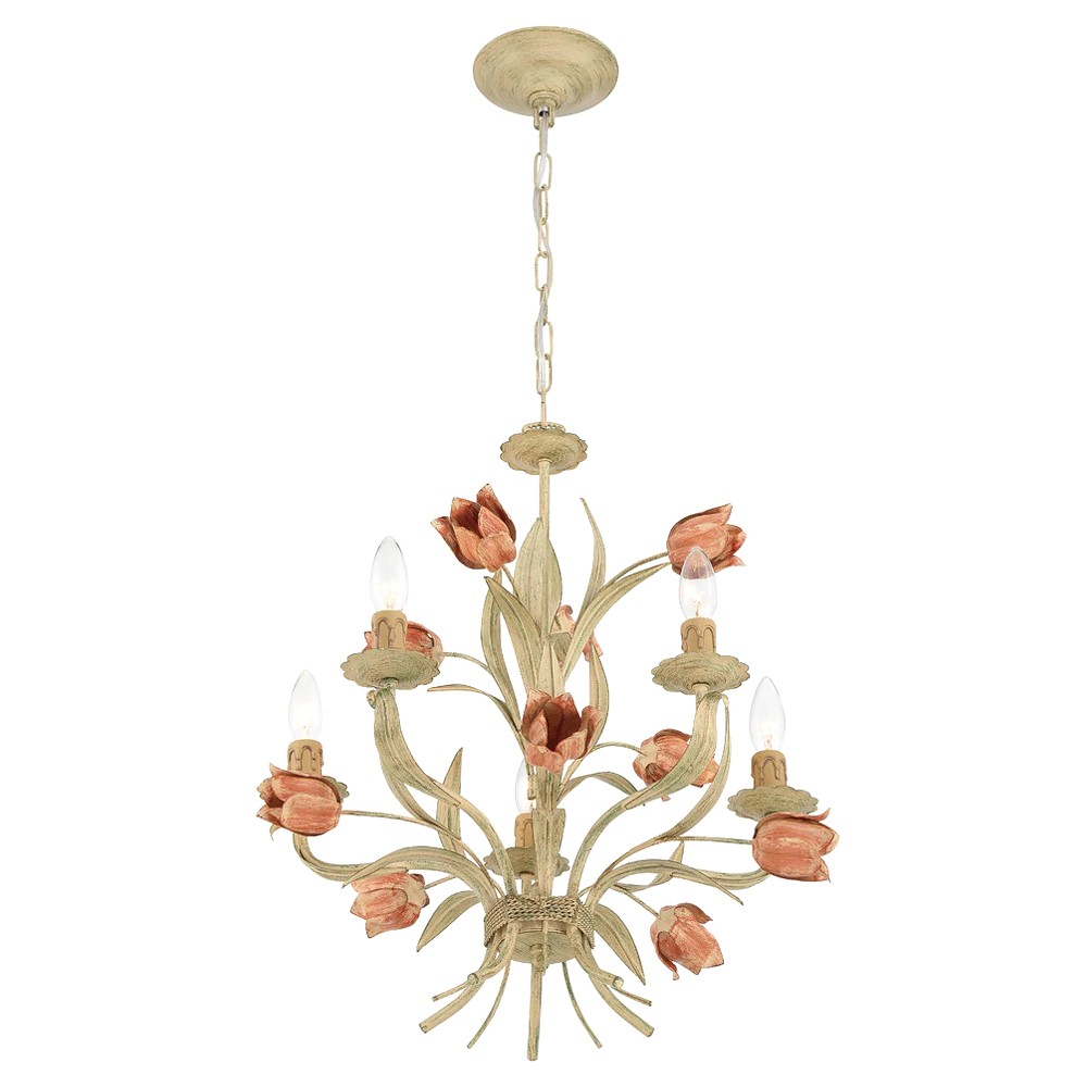 Maribel Updated Traditional Sage Rose Floral Chandelier|