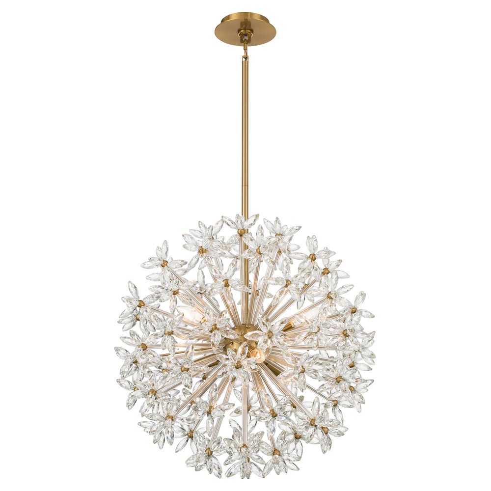 Adalia Modern Classic Aged Brass Crystal 6 Light Chandelier|