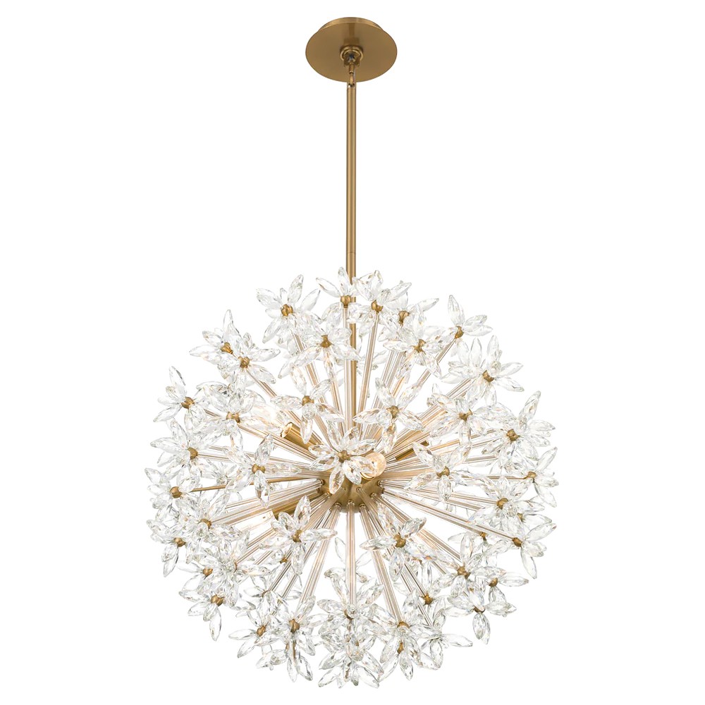 Adalia Modern Classic Aged Brass Crystal 6 Light Chandelier|