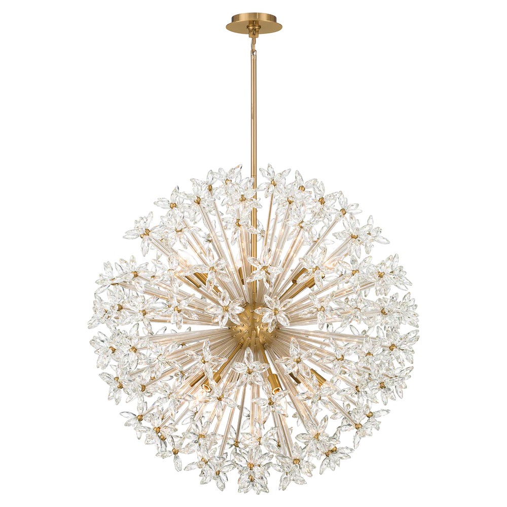 Adalia Modern Classic Aged Brass Crystal 12 Light Chandelier|