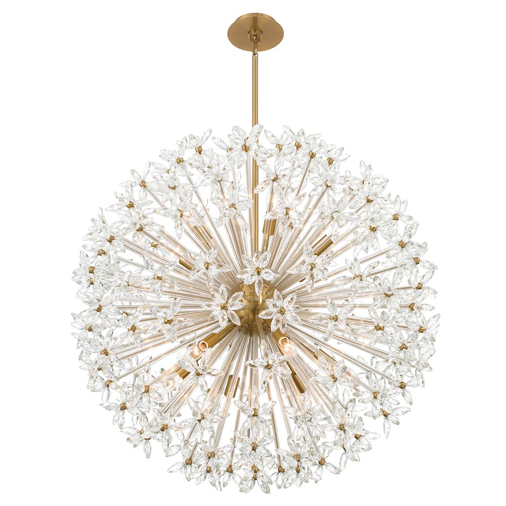 Adalia Modern Classic Aged Brass Crystal 12 Light Chandelier|