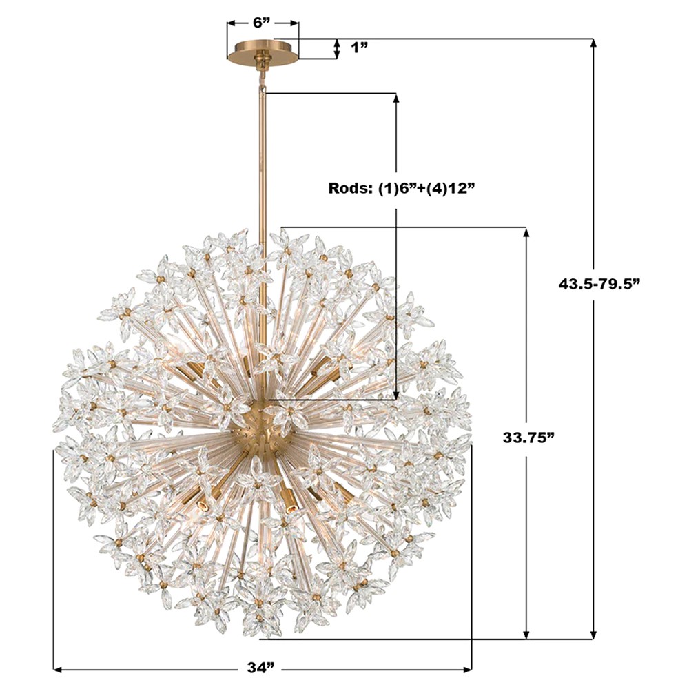 Adalia Modern Classic Aged Brass Crystal 12 Light Chandelier|