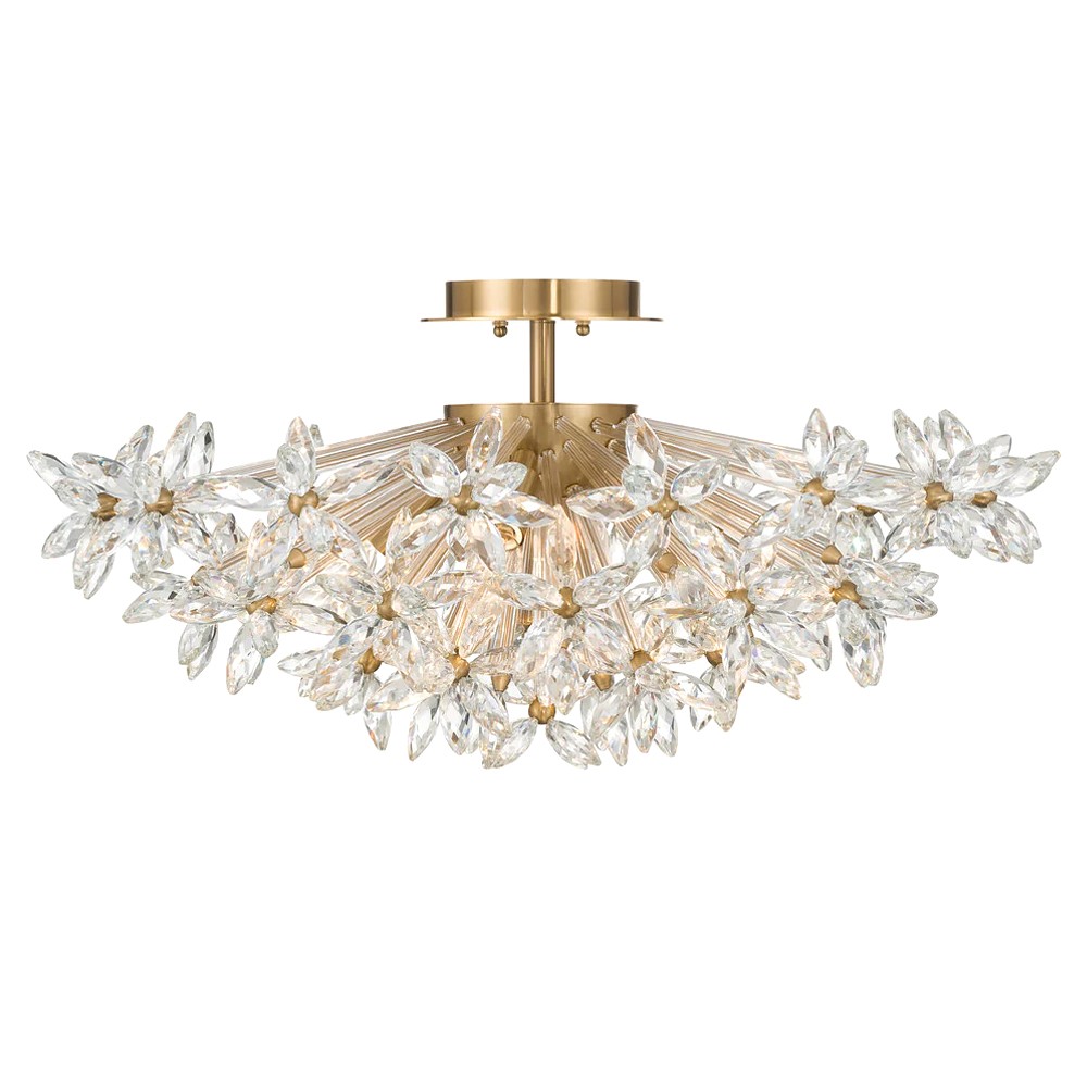 Adalia Modern Classic Aged Brass Crystal Semi Flush Mount|