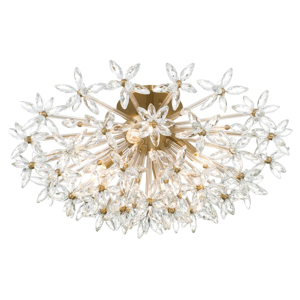 Adalia Modern Classic Aged Brass Crystal Semi Flush Mount|