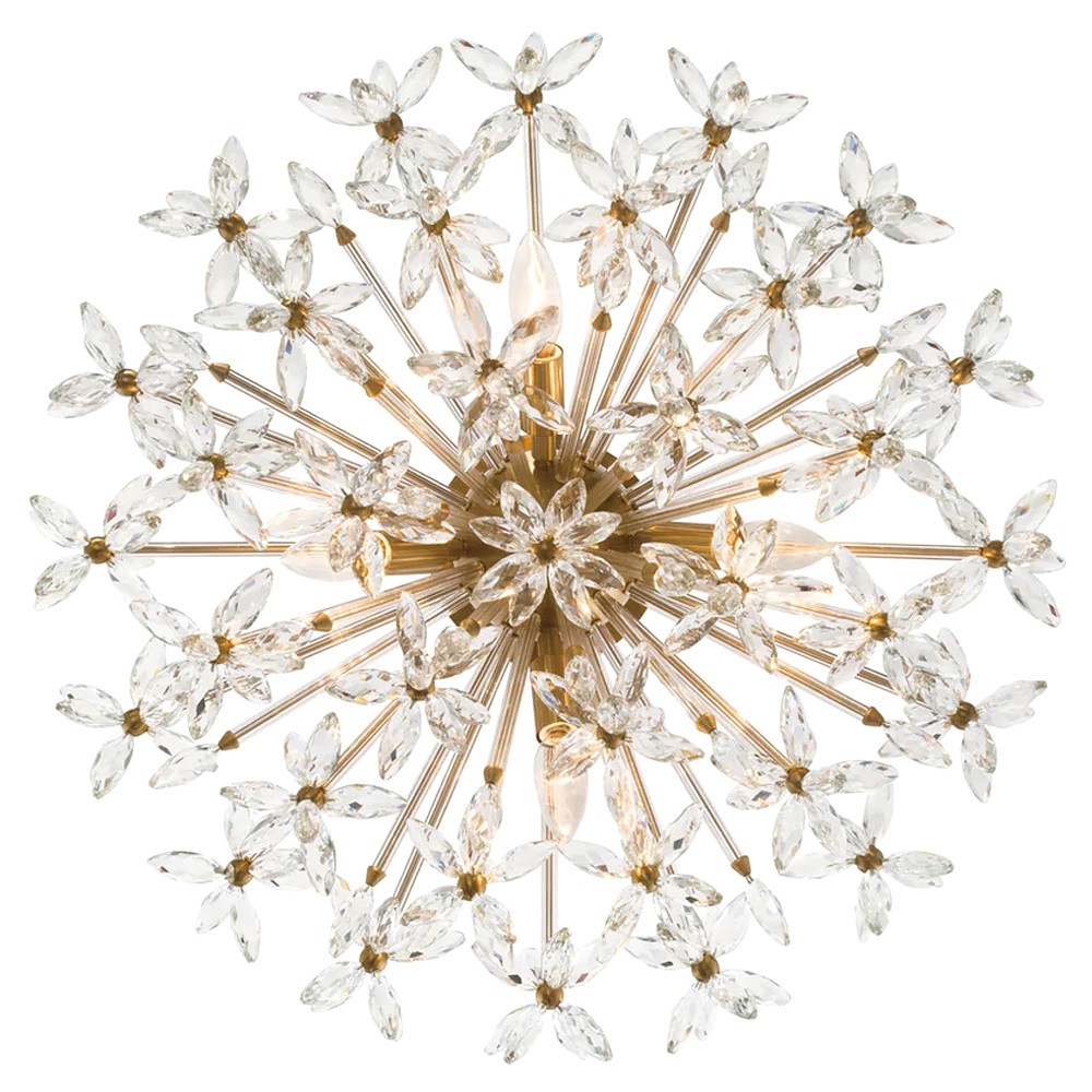 Adalia Modern Classic Aged Brass Crystal Semi Flush Mount|
