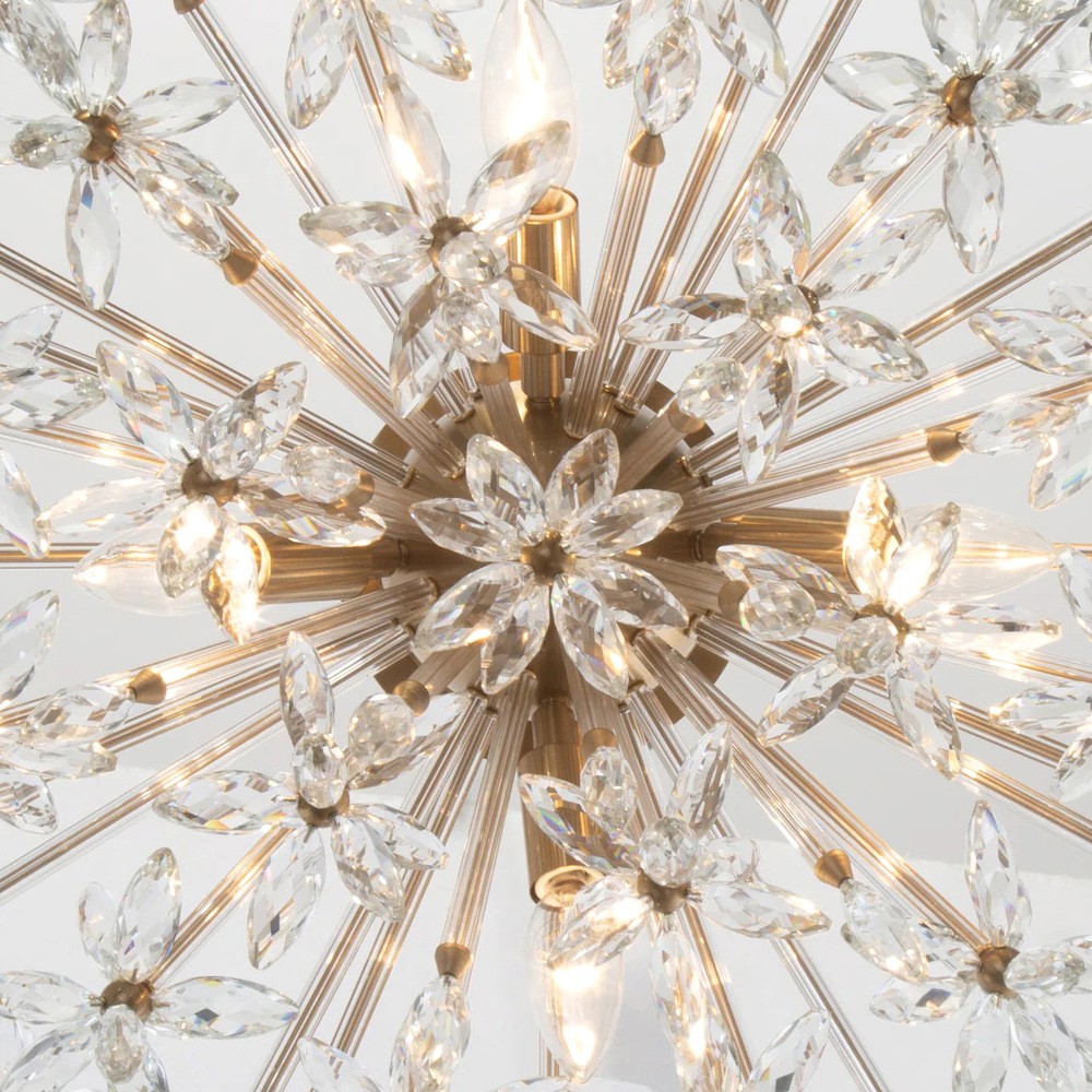 Adalia Modern Classic Aged Brass Crystal Semi Flush Mount|