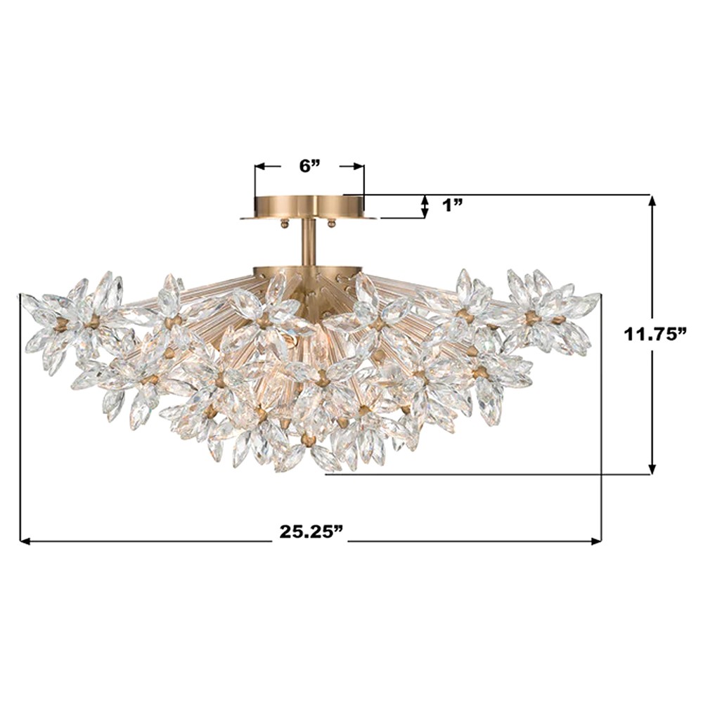 Adalia Modern Classic Aged Brass Crystal Semi Flush Mount|