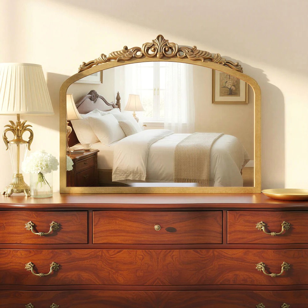 Ardelle Traditional Burnished Brass Arched Wall Mirror|