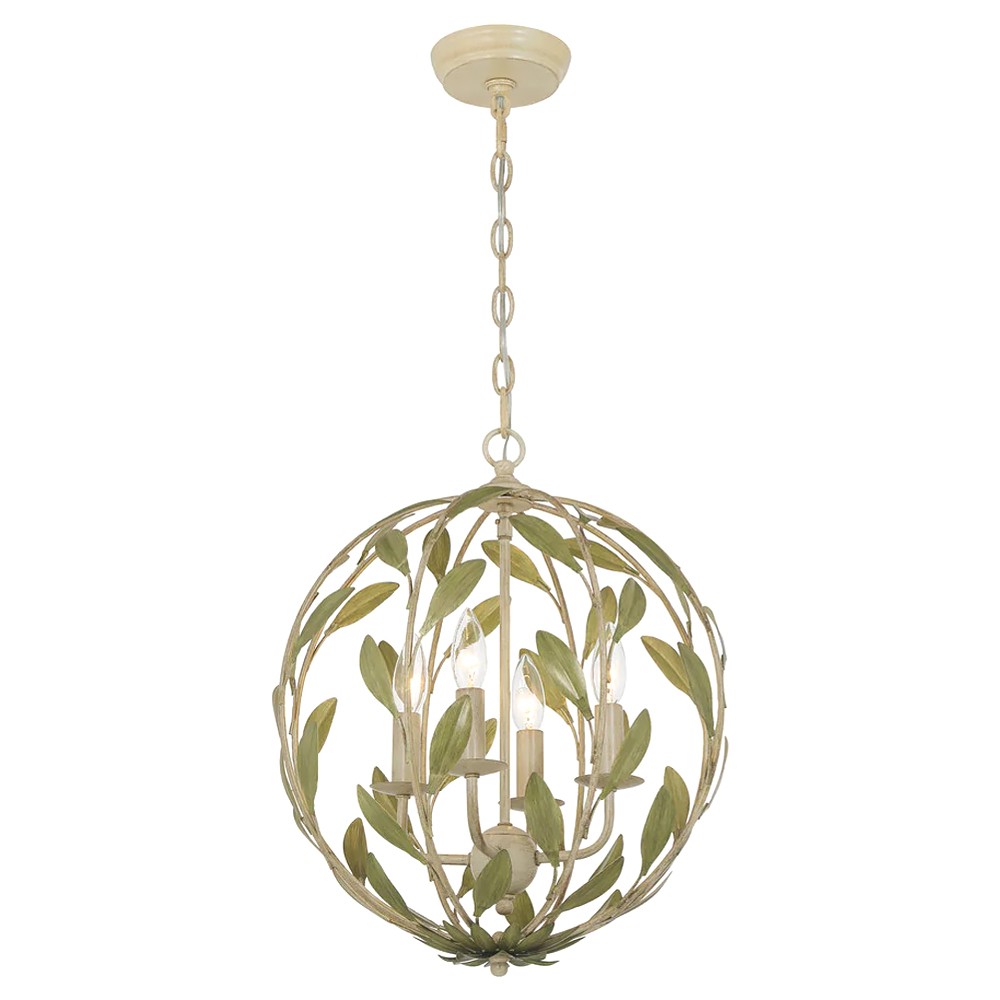 Liora Updated Traditional Champagne Green Leaf 4 Light Chandelier|