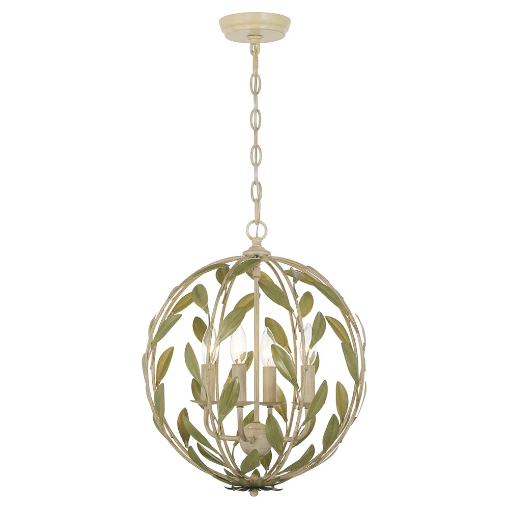 Liora Updated Traditional Champagne Green Leaf 4 Light Chandelier|