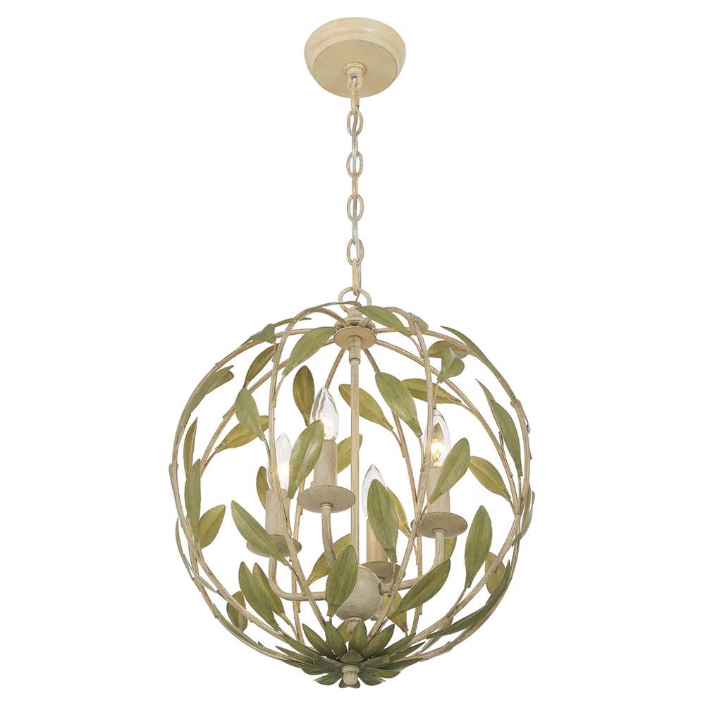 Liora Updated Traditional Champagne Green Leaf 4 Light Chandelier|