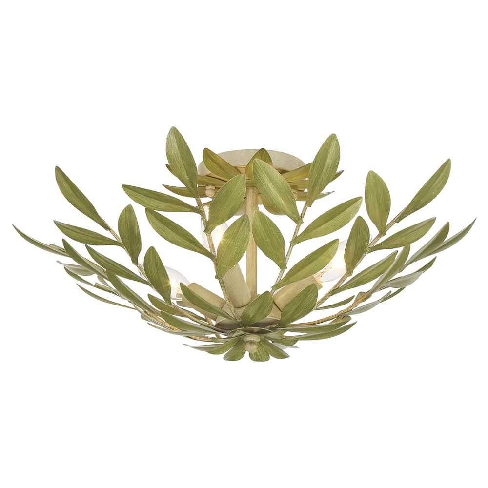 Liora Updated Traditional Champagne Green Leaf 4 Light Semi Flush Mount|