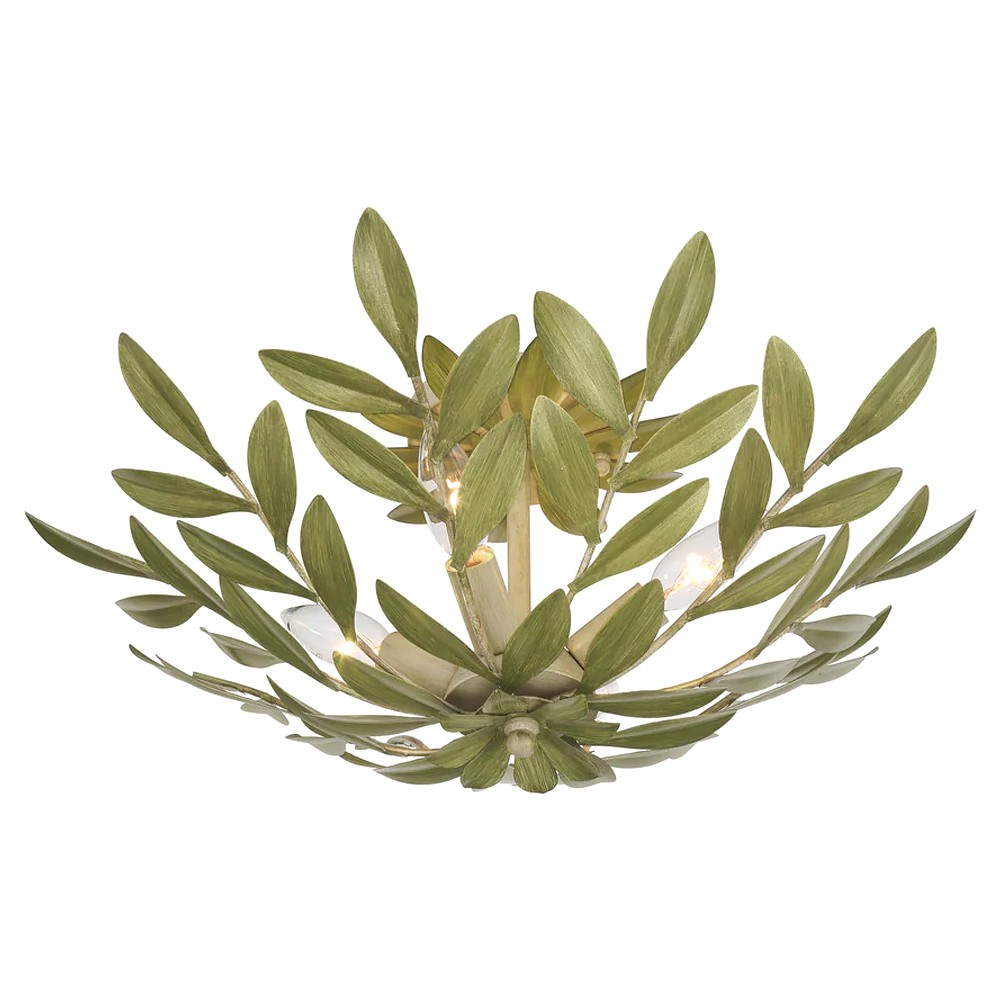 Liora Updated Traditional Champagne Green Leaf 4 Light Semi Flush Mount|