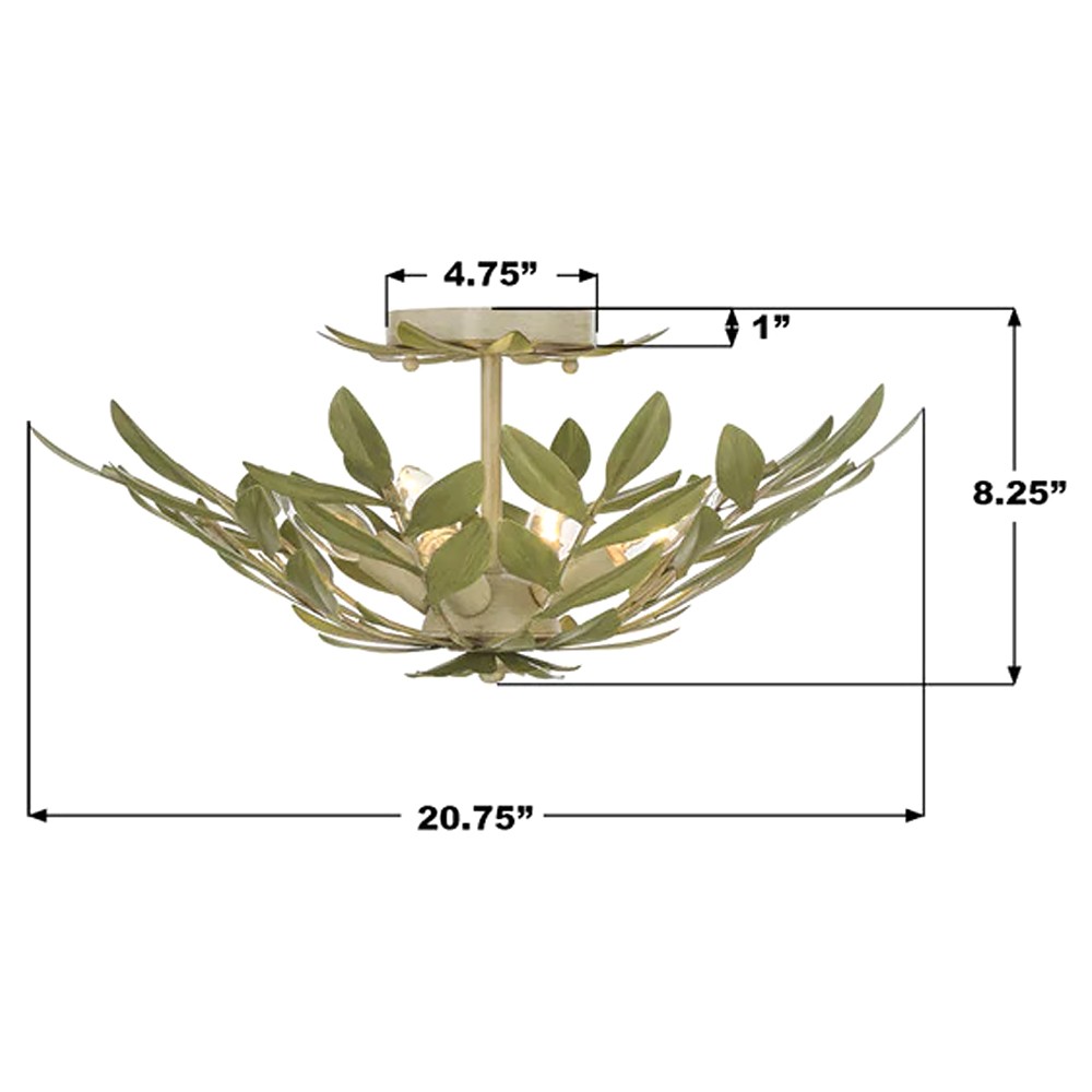 Liora Updated Traditional Champagne Green Leaf 4 Light Semi Flush Mount|