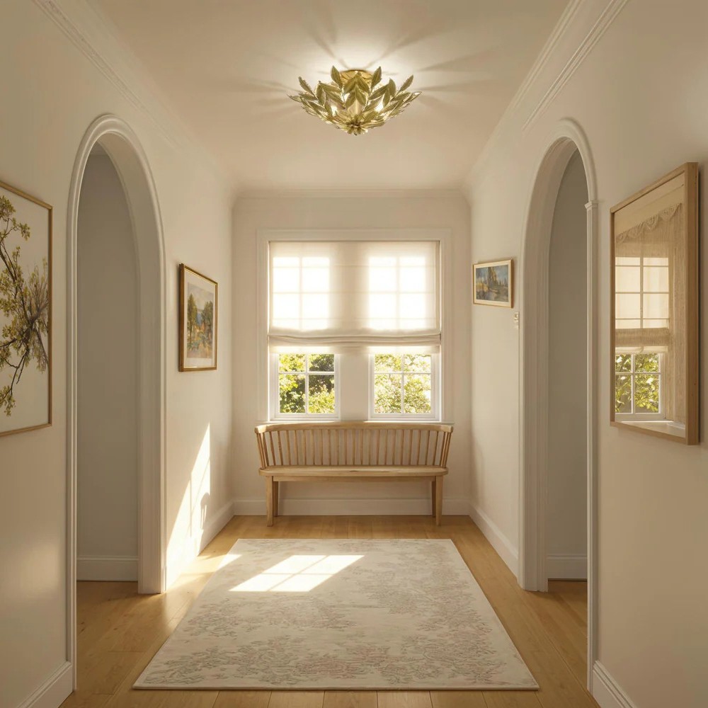 Liora Updated Traditional Champagne Green Leaf 4 Light Semi Flush Mount|