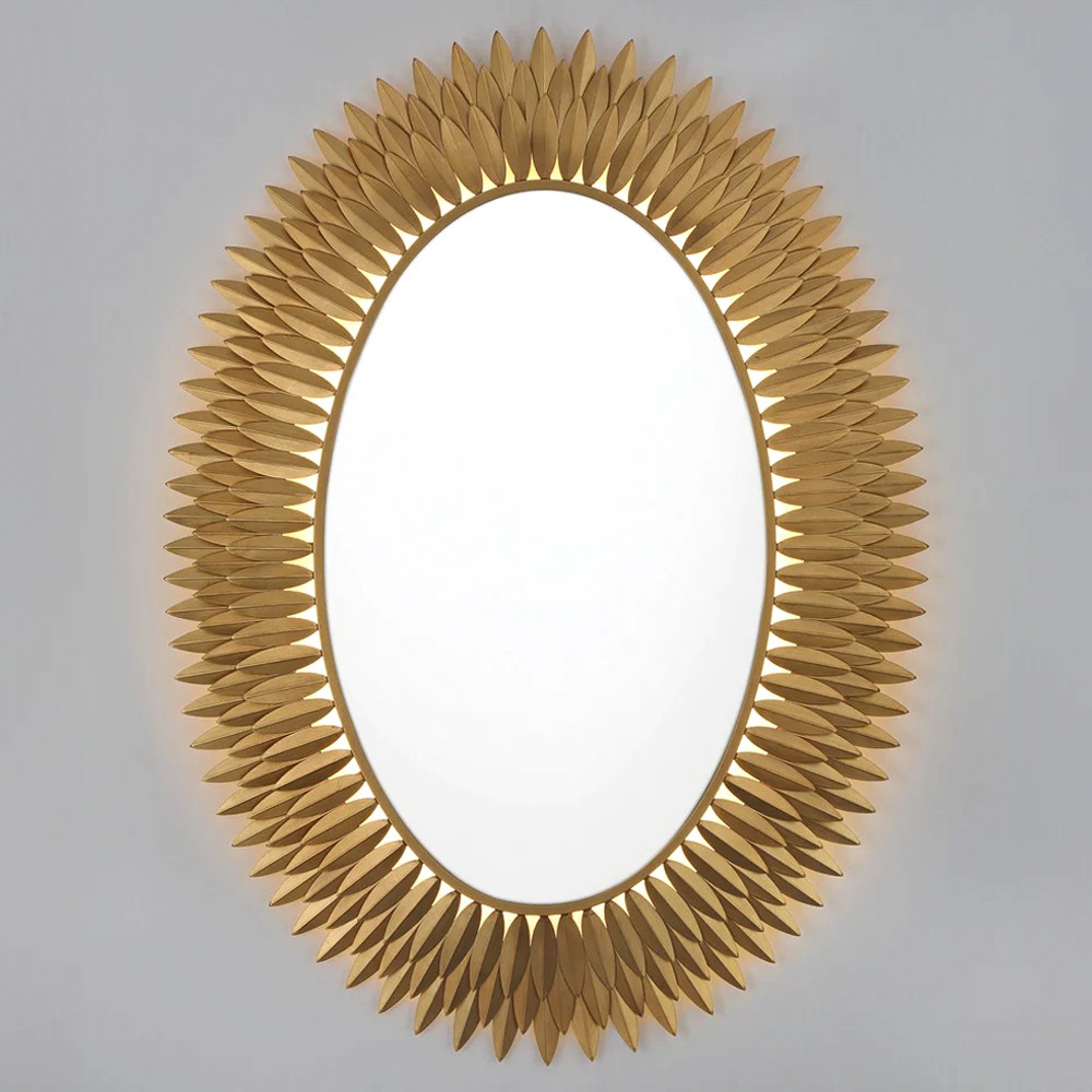 Liora Traditional Antique Gold Sunburst Oval LED Wall Mirror|