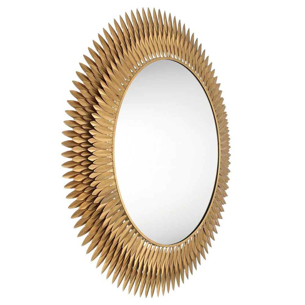 Liora Traditional Antique Gold Sunburst Round Wall Mirror|