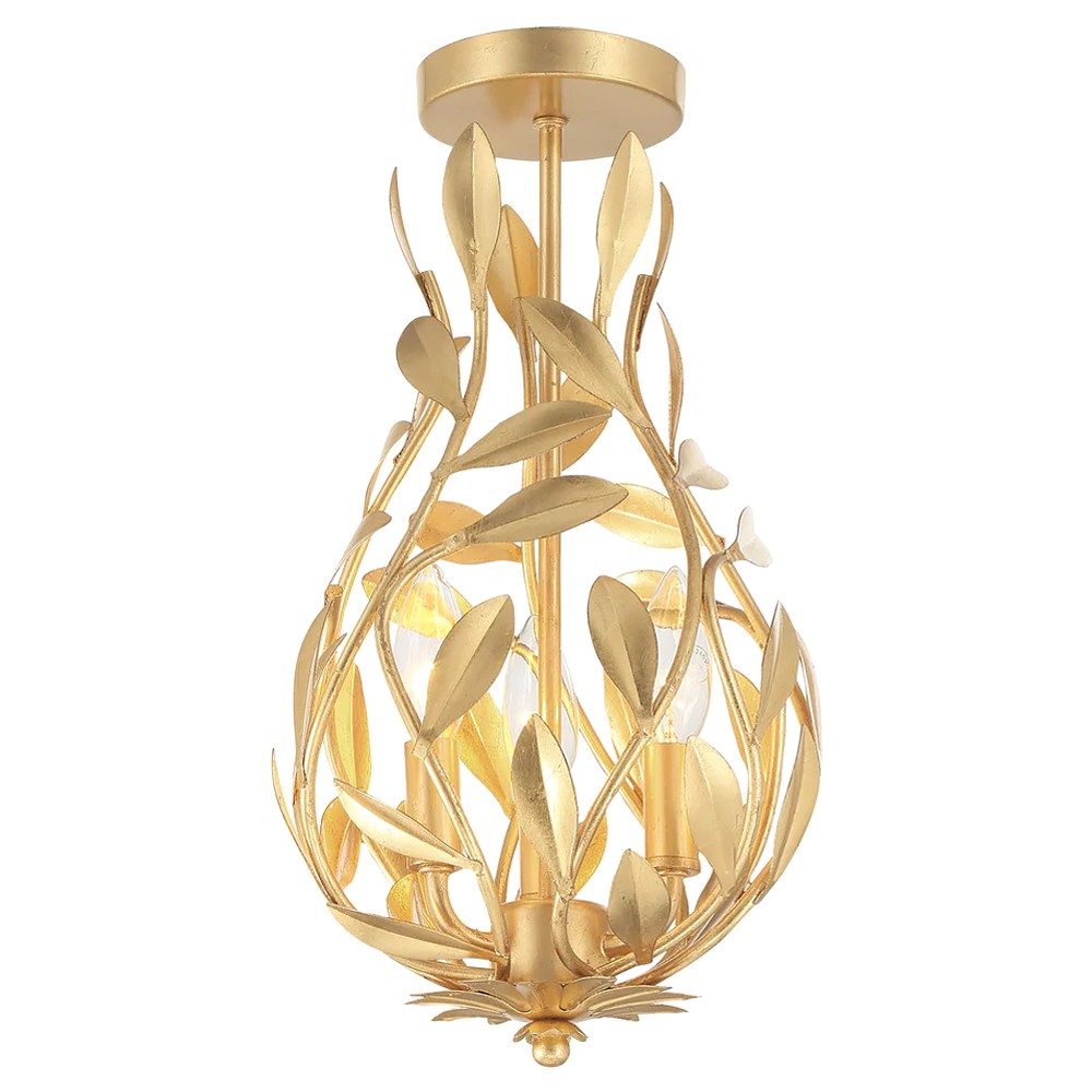 Liora Updated Traditional Antique Gold Leaf Light Semi Flush Mount|