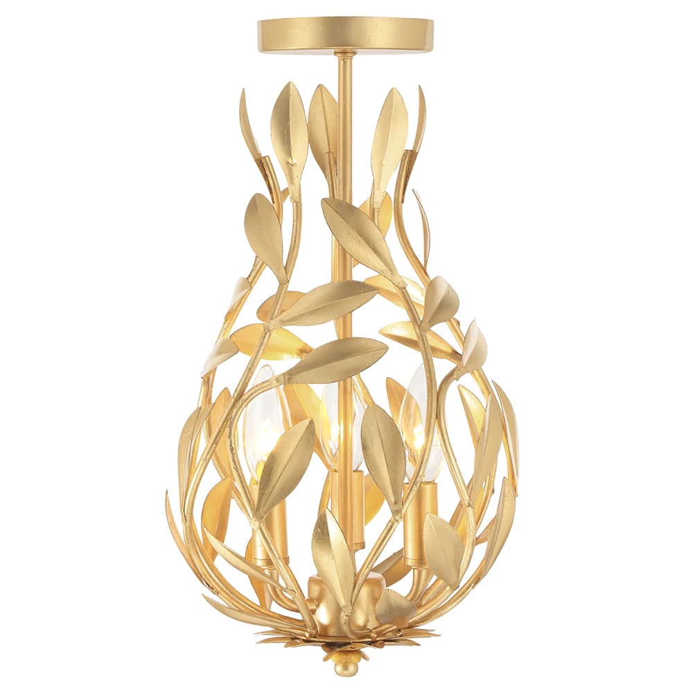 Liora Updated Traditional Antique Gold Leaf Light Semi Flush Mount|