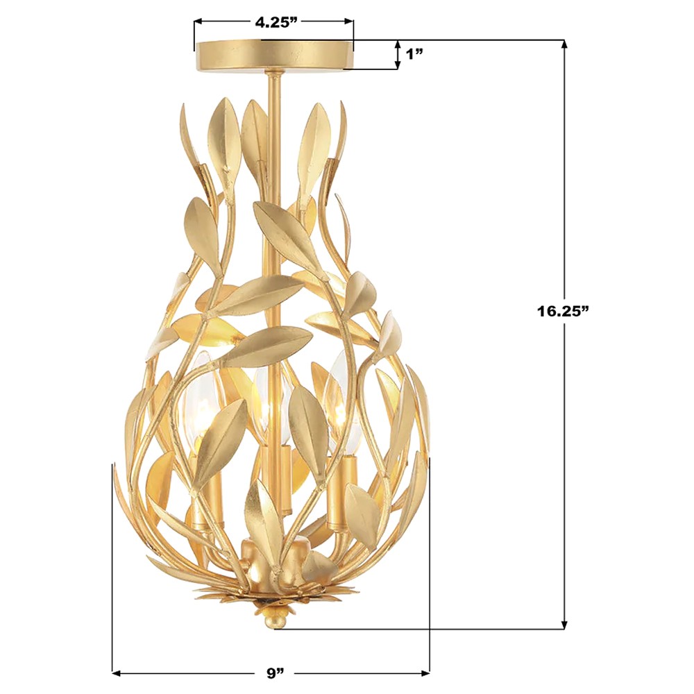 Liora Updated Traditional Antique Gold Leaf Light Semi Flush Mount|