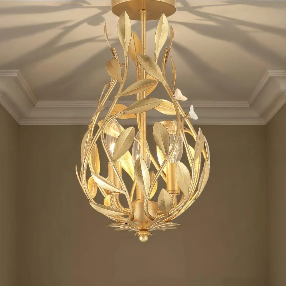 Liora Updated Traditional Antique Gold Leaf Light Semi Flush Mount|