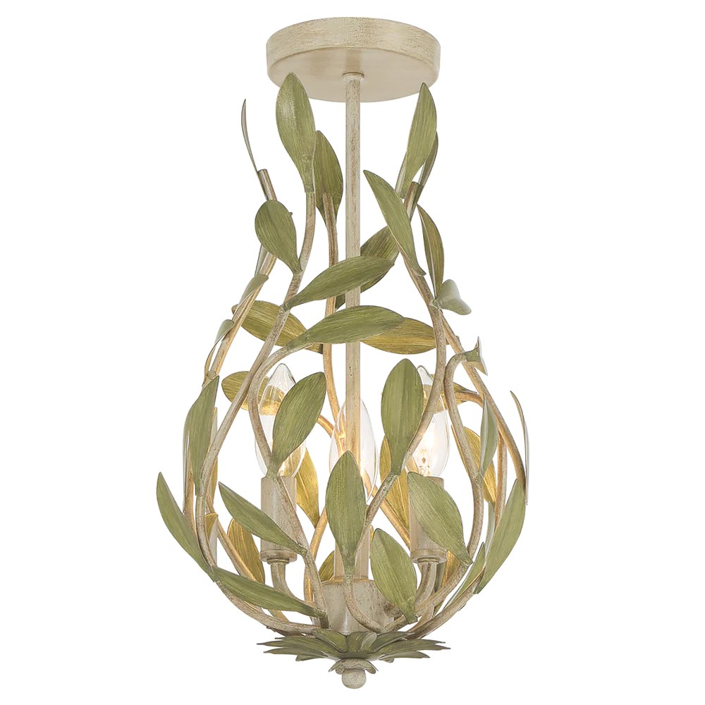 Liora Traditional Champagne Green Leaf Light Semi Flush Mount|