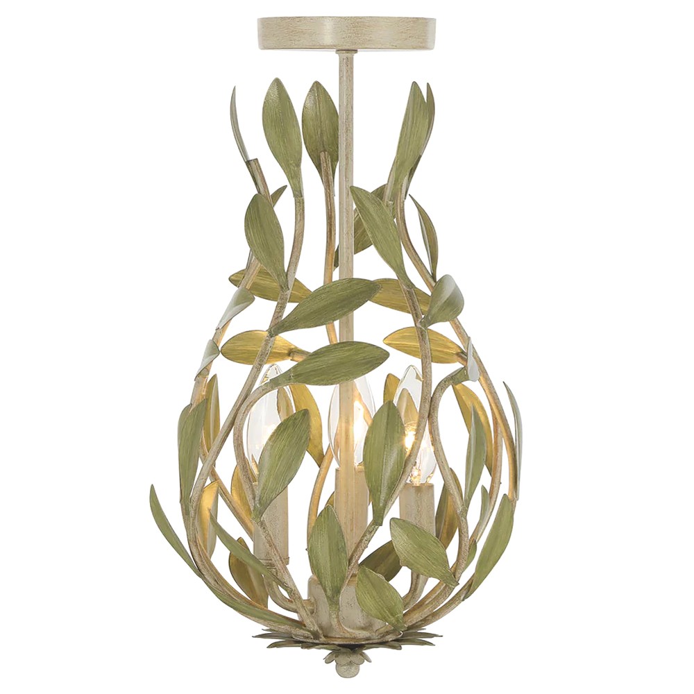 Liora Traditional Champagne Green Leaf Light Semi Flush Mount|