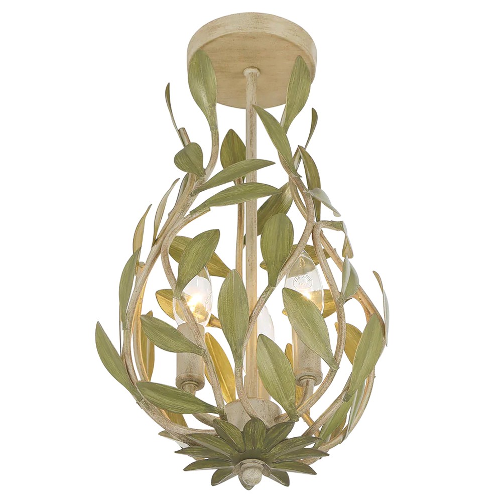 Liora Traditional Champagne Green Leaf Light Semi Flush Mount|