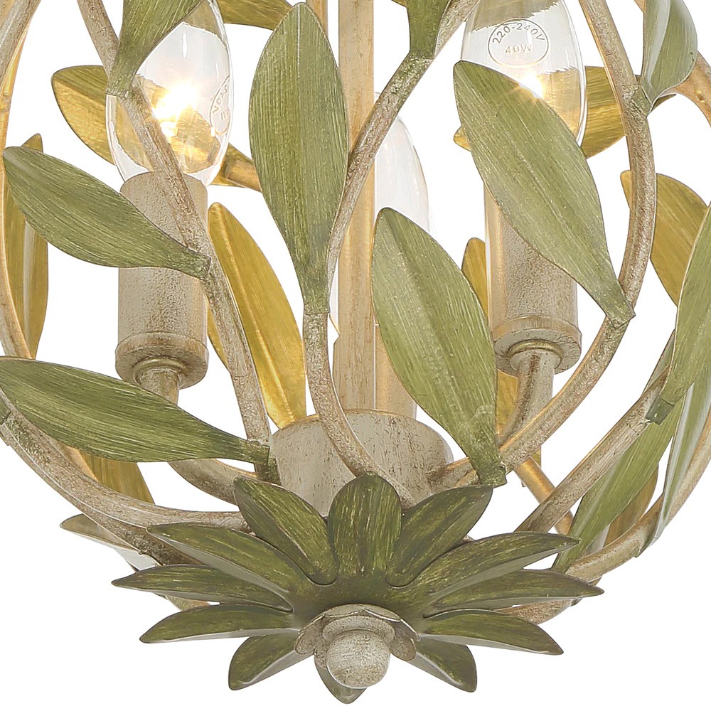 Liora Traditional Champagne Green Leaf Light Semi Flush Mount|