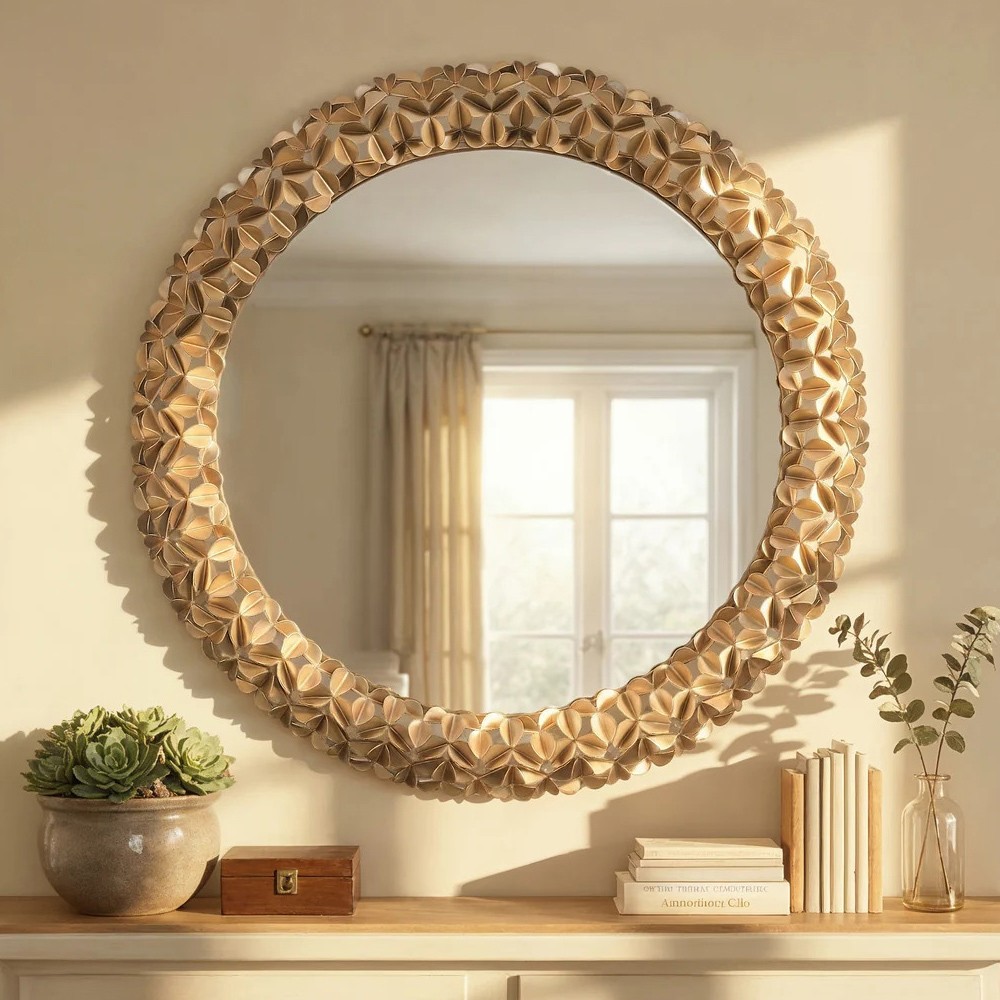 Codara Updated Traditional Gold Leaf Round Wall Mirror|