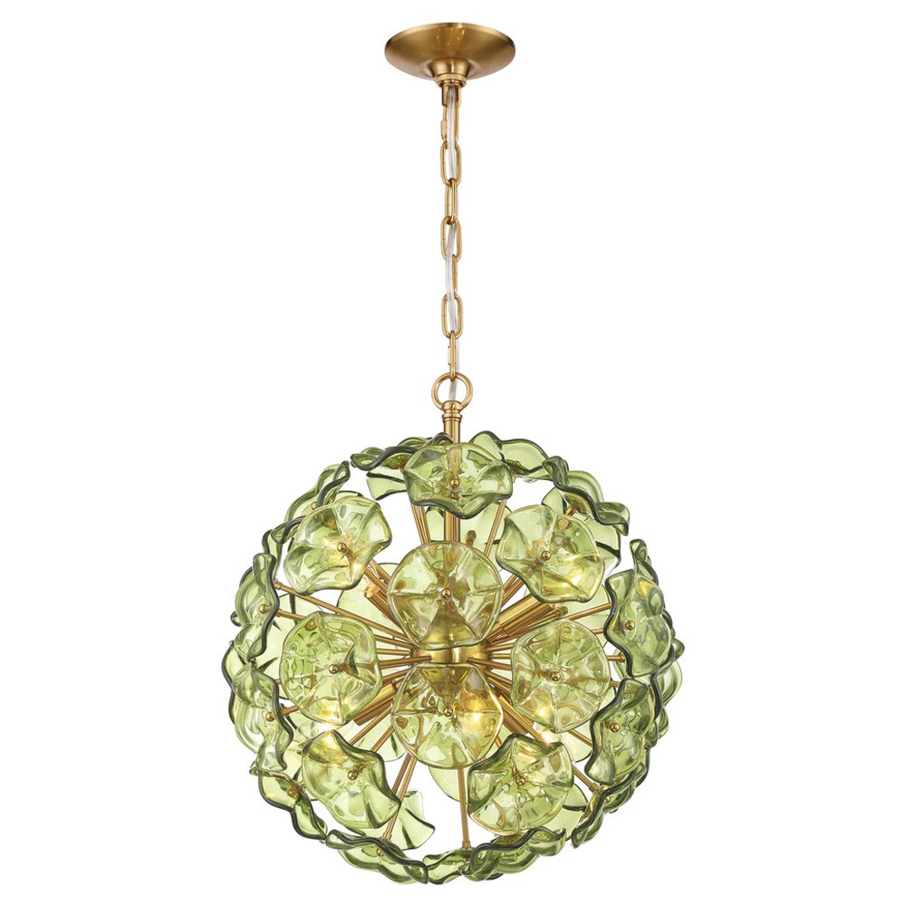 Esmara Traditional Green Glass 6 Light Globe Chandelier|