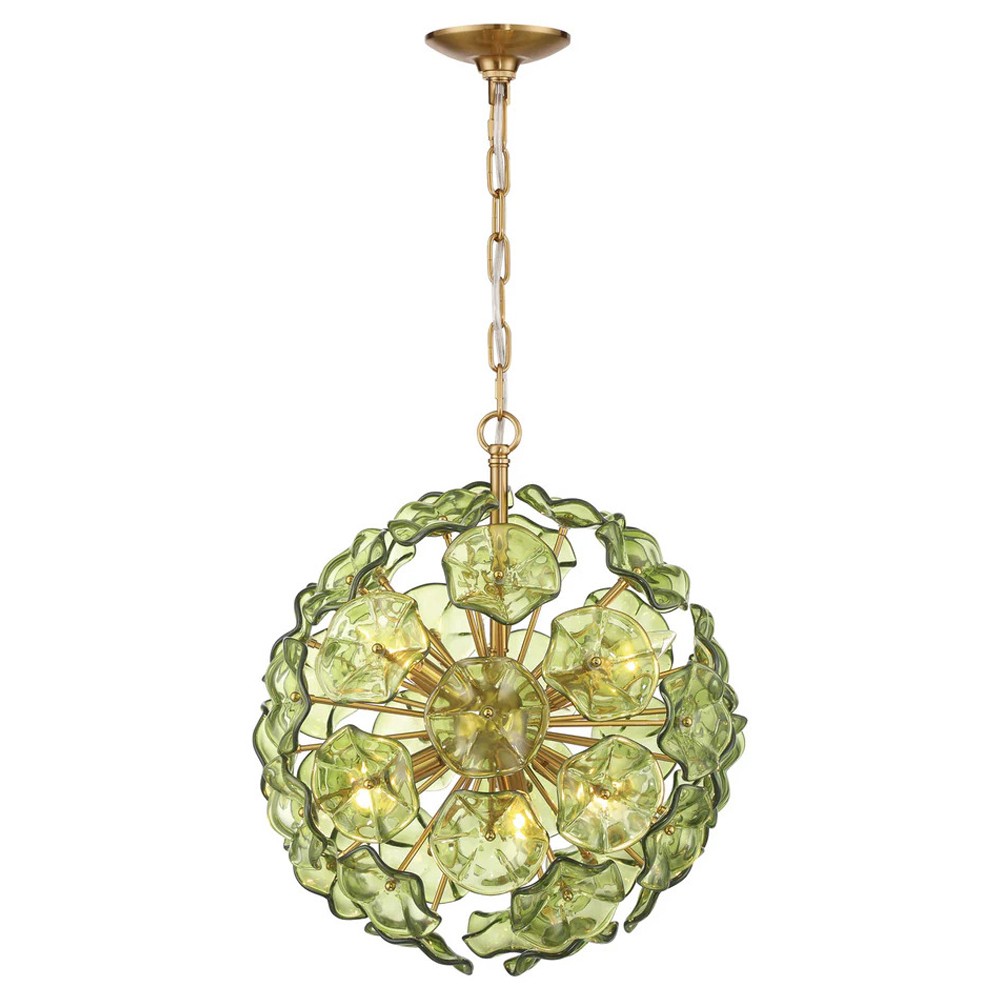 Esmara Traditional Green Glass 6 Light Globe Chandelier|