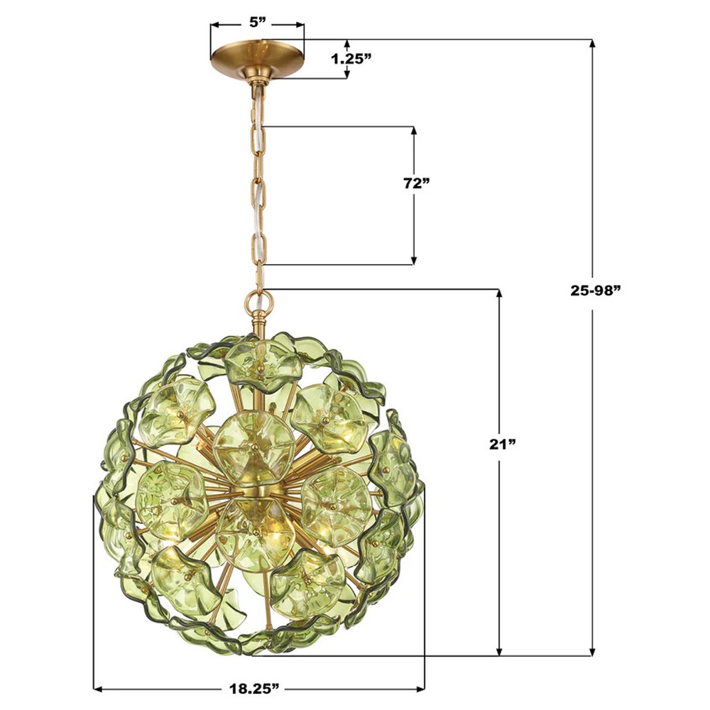 Esmara Traditional Green Glass 6 Light Globe Chandelier|