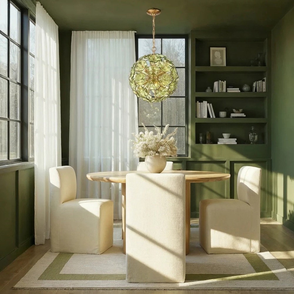 Esmara Traditional Green Glass 6 Light Globe Chandelier|