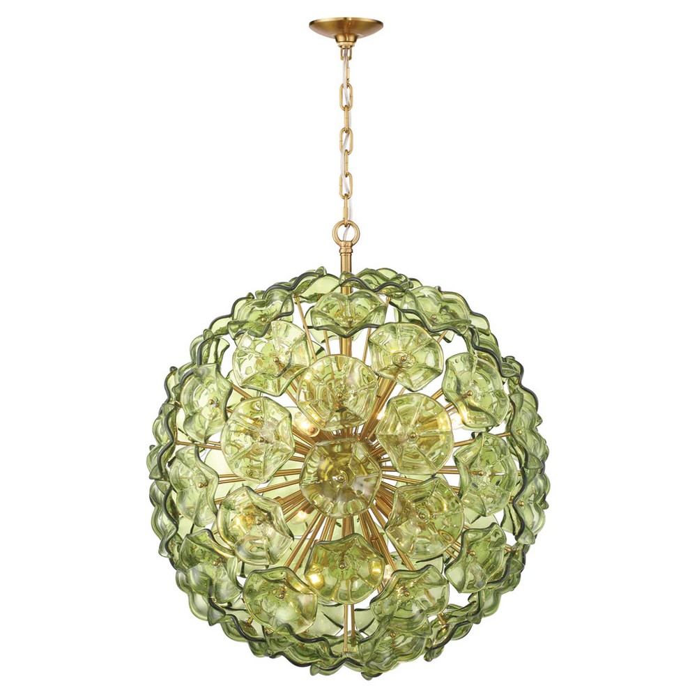 Esmara Traditional Green Glass 12 Light Globe Chandelier|